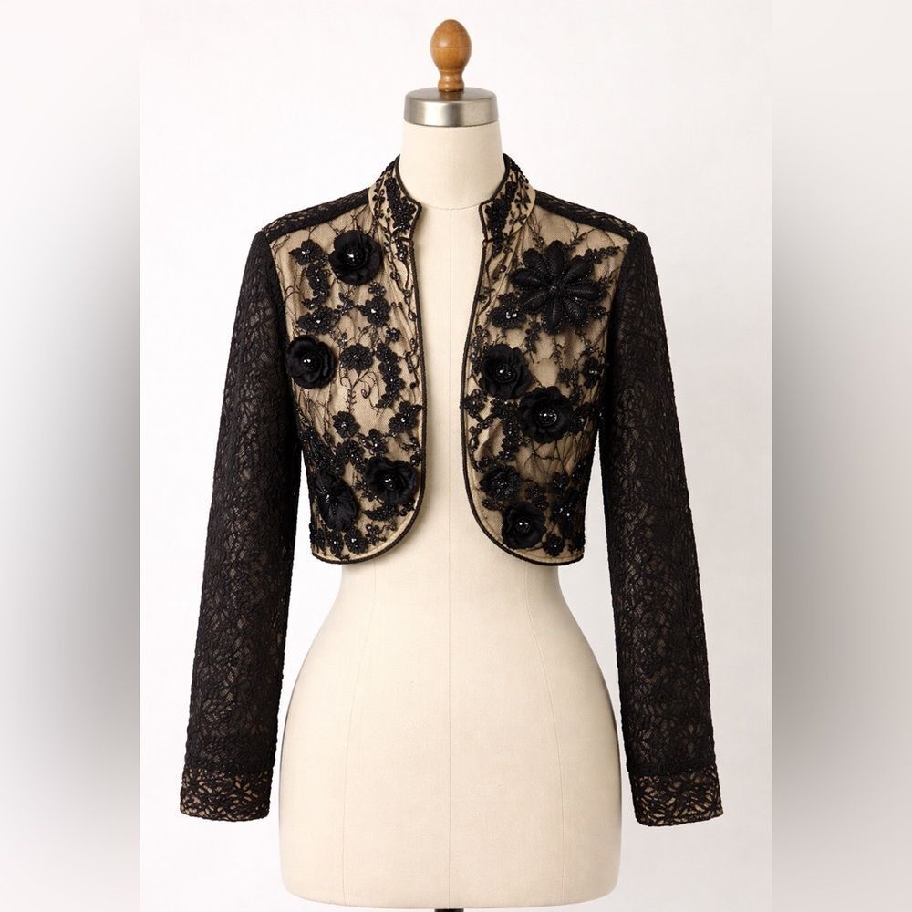 Sandy Starkman Boston Proper Beaded Lace Bolero  Cropped Evening Jacket Size M